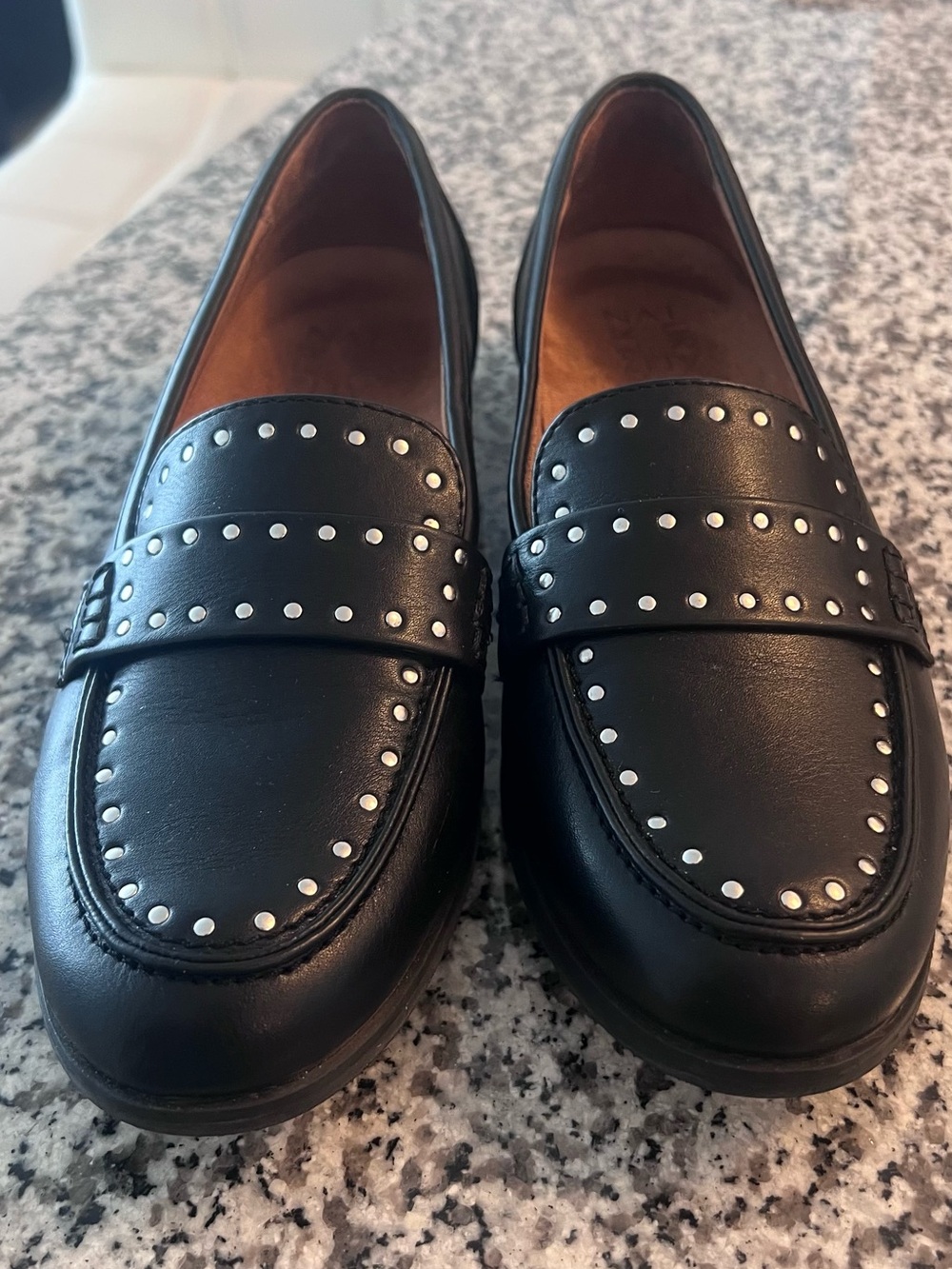 Naturalizer Black Leather Studded Penny Loafers - Women
